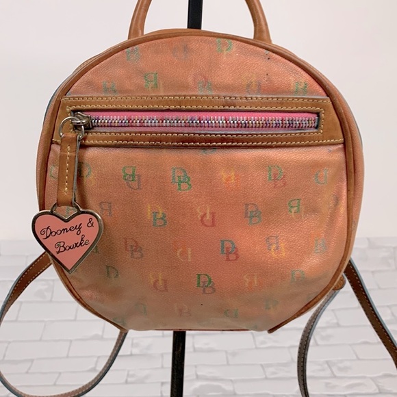 Dooney & Bourke Round Leather Logo Backpack purse bag Charm strap pockets - Picture 1 of 16